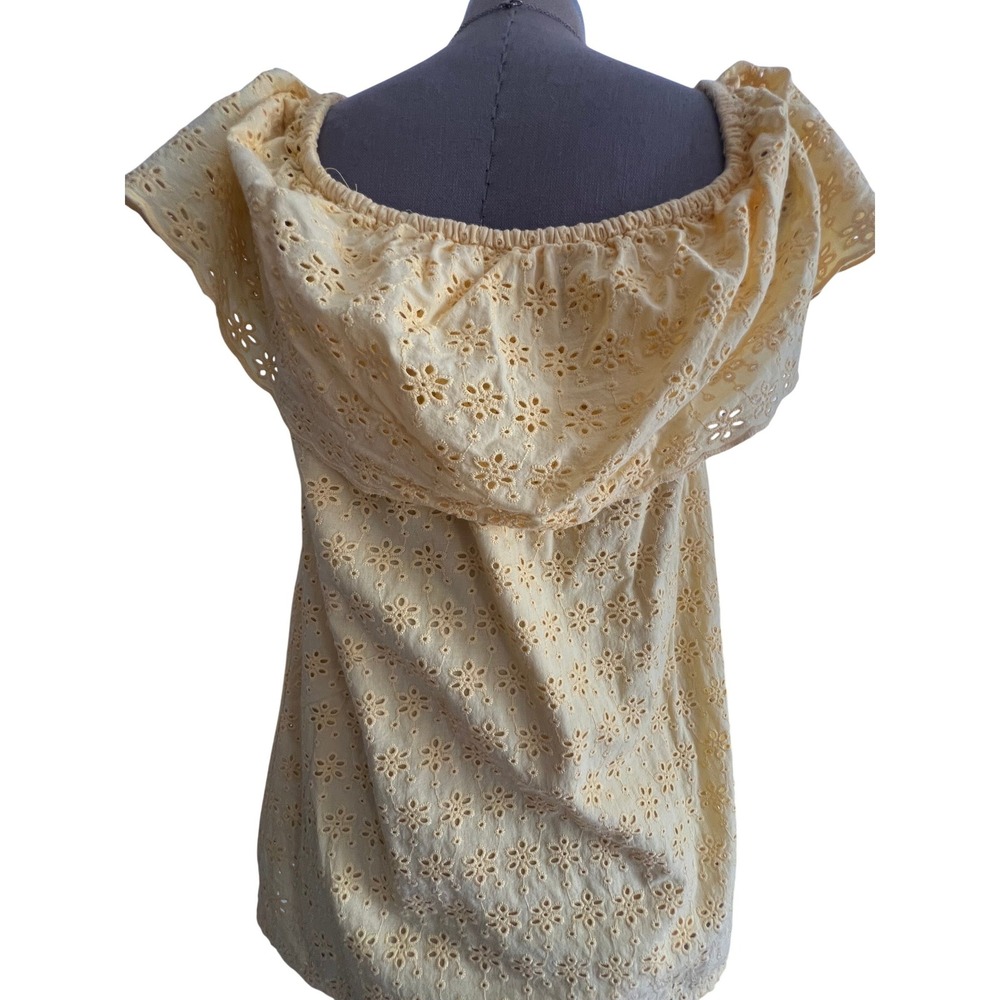 butter Yellow Cotton Eyelet prairie whimsy Ruffle Blouse MED Top Floral Boho